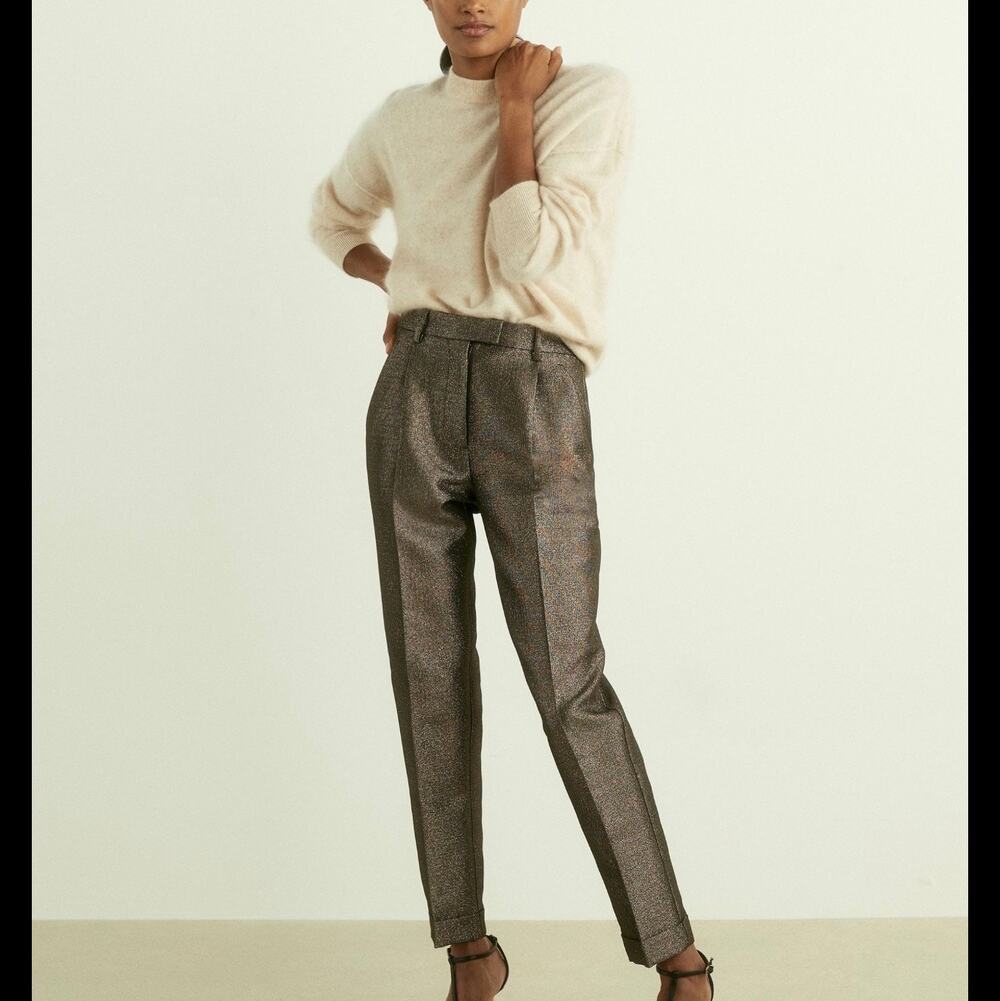 New Reiss dark gold sparkle trousers sz 6